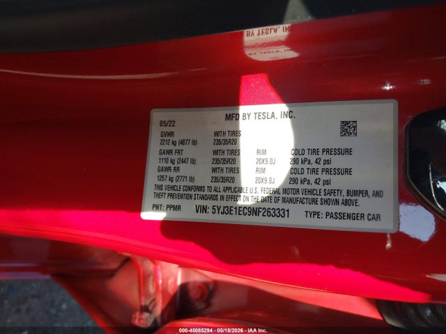 Tesla Model 3 Performance Dual Motor All-wheel Drive 2022 5YJ3E1EC9NF263331 Image 9