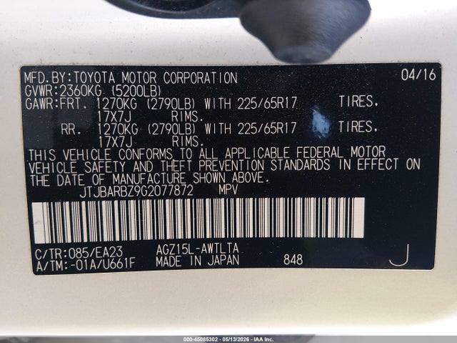 Aukcja sprzedaży 2016 Lexus Nx 200t, vin: JTJBARBZ9G2077872, numer aukcji: 45085302