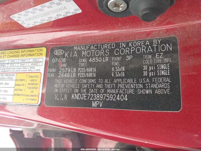 2009 Kia Sportage Lx V6 მანქანა იყიდება აუქციონზე, vin: KNDJE723897592404, აუქციონის ნომერი: 45085309