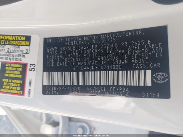 Aukcja sprzedaży 2026 Toyota Camry Xse, vin: 4T1DAACK3TU211090, numer aukcji: 45085312