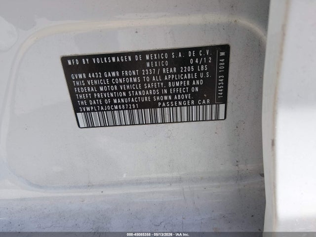 Aukcja sprzedaży 2012 Volkswagen Jetta Sportwagen 2.0l Tdi, vin: 3VWPL7AJ0CM687291, numer aukcji: 45085358