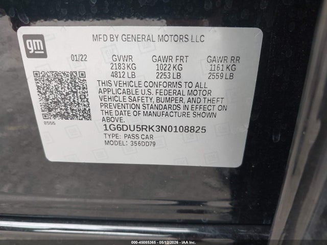 Auction sale of the 2022 Cadillac Ct5 Sport, vin: 1G6DU5RK3N0108825, lot number: 45085365