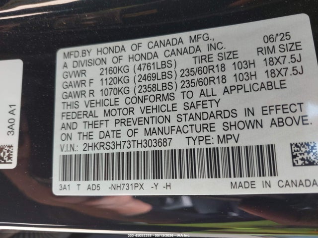 Honda Cr-v Ex-l 2wd 2026 2HKRS3H73TH303687 Image 9