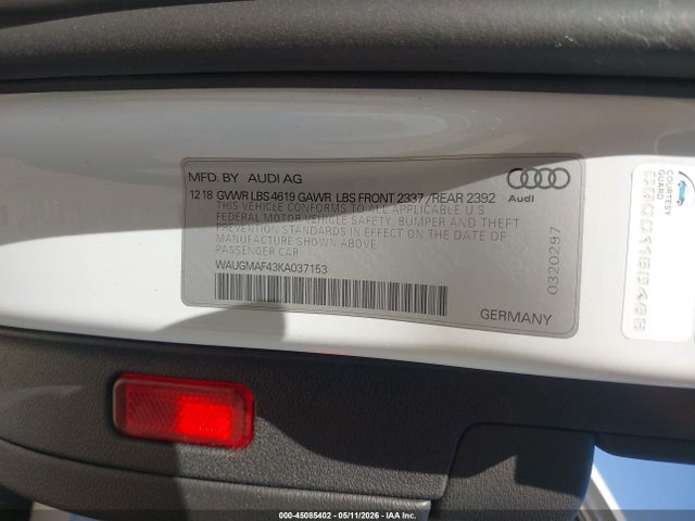 Aukcja sprzedaży 2019 Audi A4 40 Premium/40 Titanium Premium, vin: WAUGMAF43KA037153, numer aukcji: 45085402