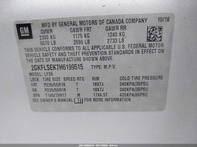 45085416 :رقم المزاد ، 2GKFLSEK7H6199515 vin ، 2017 Gmc Terrain Sle-1 مزاد بيع