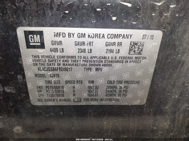 Продаж на аукціоні авто 2015 Buick Encore Leather, vin: KL4CJGSB6FB249217, номер лоту: 45085428