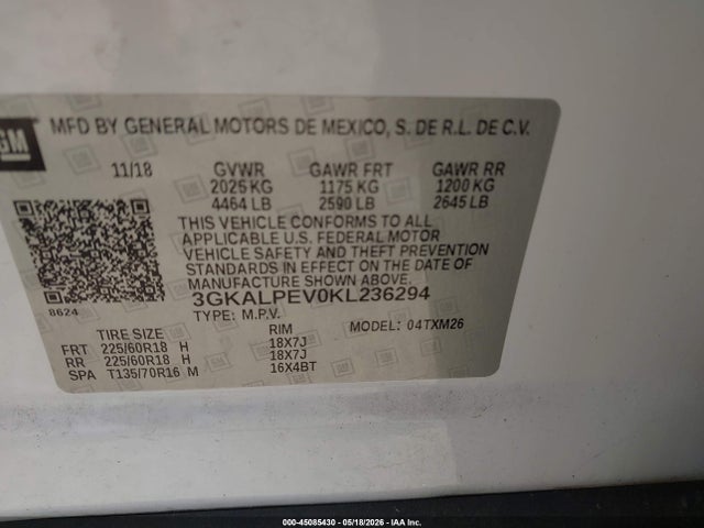 Продаж на аукціоні авто 2019 Gmc Terrain Slt, vin: 3GKALPEV0KL236294, номер лоту: 45085430