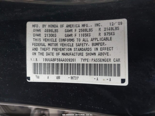 2010 Acura Tl 3.5 მანქანა იყიდება აუქციონზე, vin: 19UUA8F59AA009261, აუქციონის ნომერი: 45085439