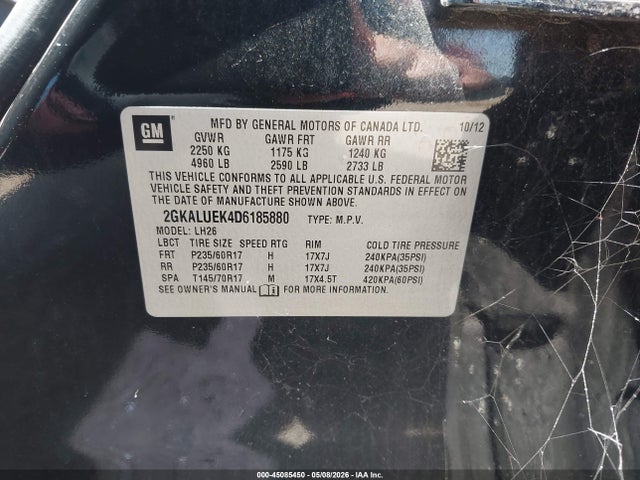 Продажа на аукционе авто 2013 Gmc Terrain Slt-1, vin: 2GKALUEK4D6185880, номер лота: 45085450