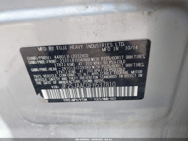 45085452 :رقم المزاد ، JF2SJAAC0FH537810 vin ، 2015 Subaru Forester 2.5i مزاد بيع