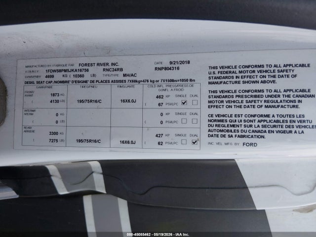 Продажа на аукционе авто 2018 Ford Transit-350 Cutaway, vin: 1FDWS8PM5JKA16756, номер лота: 45085462