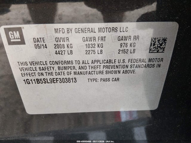 Aukcja sprzedaży 2014 Chevrolet Malibu 1ls, vin: 1G11B5SL9EF303813, numer aukcji: 45085466