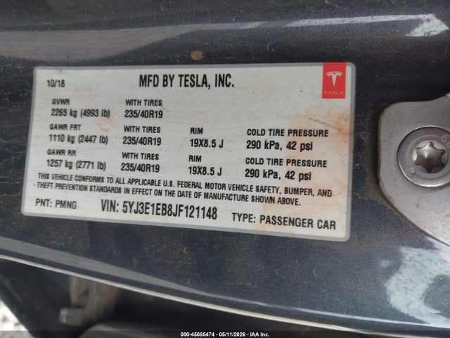 Aukcja sprzedaży 2018 Tesla Model 3 Long Range/performance, vin: 5YJ3E1EB8JF121148, numer aukcji: 45085474