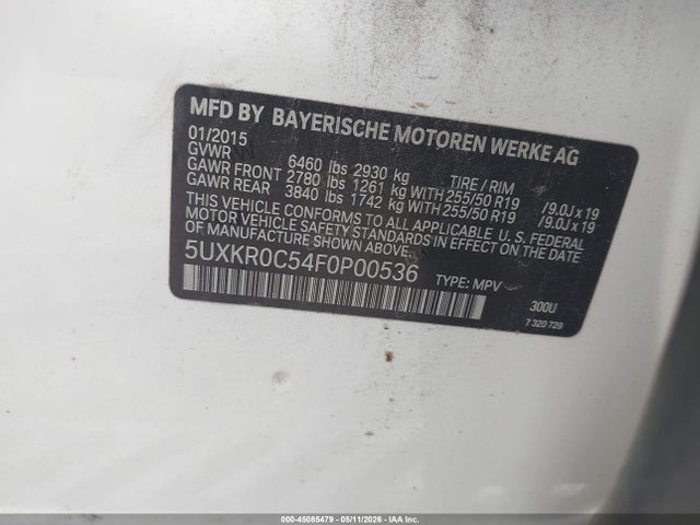 Aukcja sprzedaży 2015 Bmw X5 Xdrive35i, vin: 5UXKR0C54F0P00536, numer aukcji: 45085479