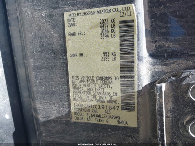 45085504 :رقم المزاد ، 1N4BL2AP1CC191847 vin ، 2012 Nissan Altima 3.5 Sr مزاد بيع