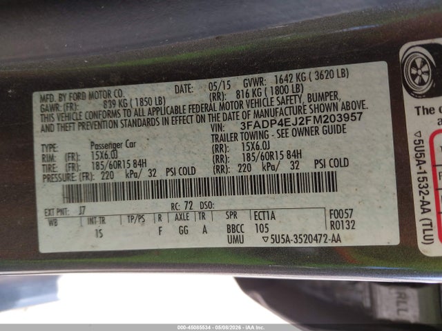 3FADP4EJ2FM203957 Ford FIESTA SE