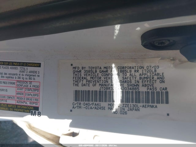 Aukcja sprzedaży 2004 Toyota Corolla Le, vin: JTDBR32EX42034885, numer aukcji: 45085560
