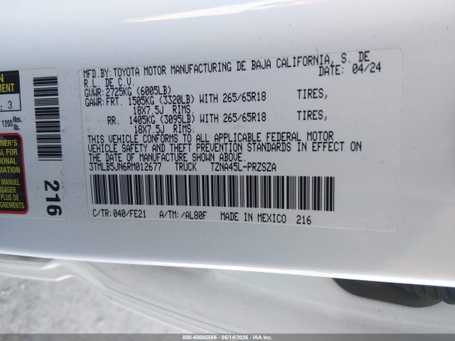 Aukcja sprzedaży 2024 Toyota Tacoma Trd Sport, vin: 3TMLB5JN6RM012677, numer aukcji: 45085566