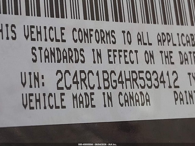 45085594 :رقم المزاد ، 2C4RC1BG4HR593412 vin ، 2017 Chrysler Pacifica Touring-l مزاد بيع
