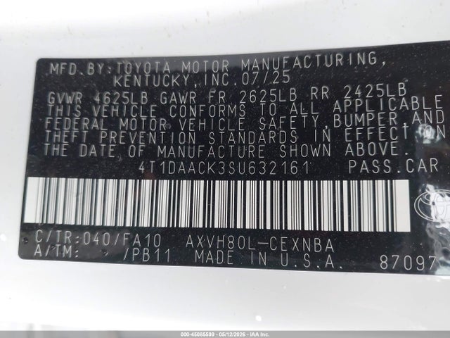 Toyota CAMRY LE 2025 4T1DAACK3SU632161 Image 9