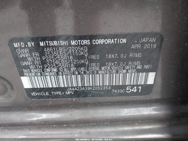 Продаж на аукціоні авто 2019 Mitsubishi Outlander Le, vin: JA4AZ3A39KZ052353, номер лоту: 45085612