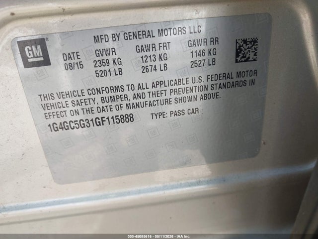 45085616 :رقم المزاد ، 1G4GC5G31GF115888 vin ، 2016 Buick Lacrosse Leather مزاد بيع