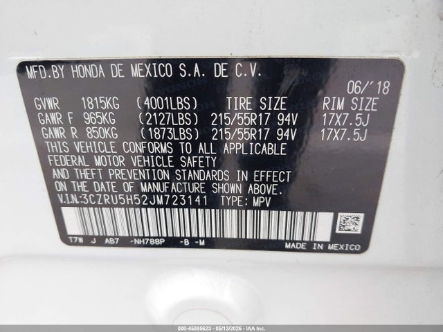 3CZRU5H52JM723141 Honda HR-V EX