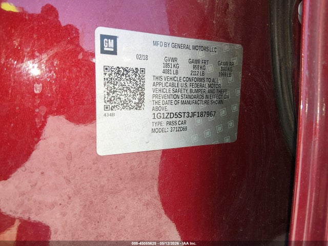 45085625 :رقم المزاد ، 1G1ZD5ST3JF187967 vin ، 2018 Chevrolet Malibu Lt مزاد بيع