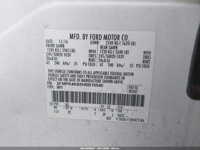 Продажа на аукционе авто 2017 Ford Edge Titanium, vin: 2FMPK4K85HBB16545, номер лота: 45085627