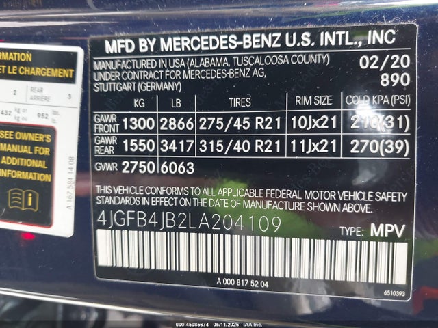 Aukcja sprzedaży 2020 Mercedes-benz Gle 350, vin: 4JGFB4JB2LA204109, numer aukcji: 45085674