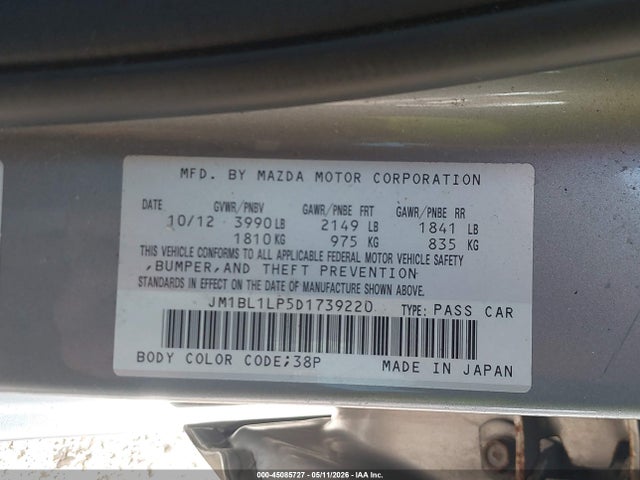 Aukcja sprzedaży 2013 Mazda Mazda3 I Touring, vin: JM1BL1LP5D1739220, numer aukcji: 45085727