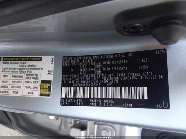 2025 Toyota Corolla Cross Hybrid Xse მანქანა იყიდება აუქციონზე, vin: 7MUFBABG2SV077012, აუქციონის ნომერი: 45085728