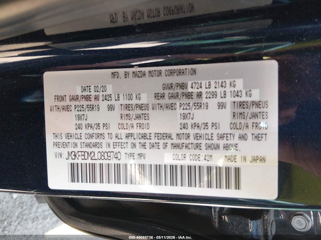 Aukcja sprzedaży 2020 Mazda Cx-5 Grand Touring, vin: JM3KFBDM2L0809740, numer aukcji: 45085736
