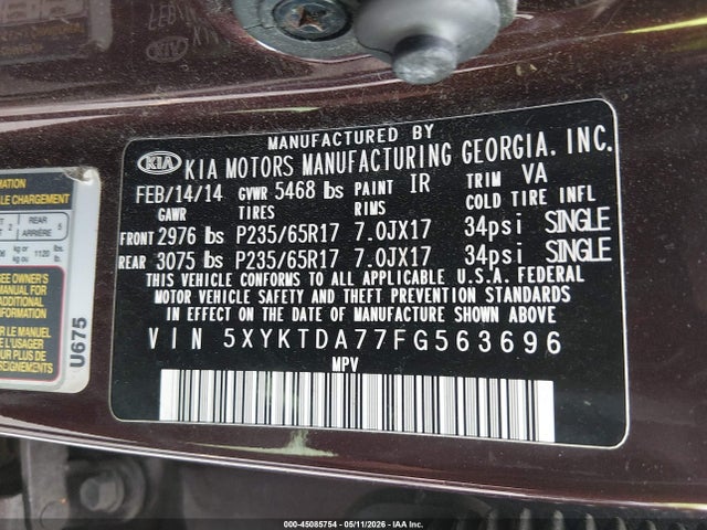 Aukcja sprzedaży 2015 Kia Sorento Lx V6, vin: 5XYKTDA77FG563696, numer aukcji: 45085754
