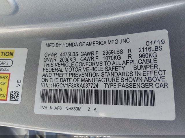 1HGCV1F3XKA037724 Honda Accord Sport