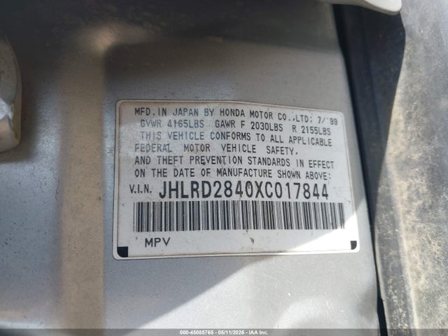 45085765 :رقم المزاد ، JHLRD2840XC017844 vin ، 1999 Honda Cr-v Lx مزاد بيع