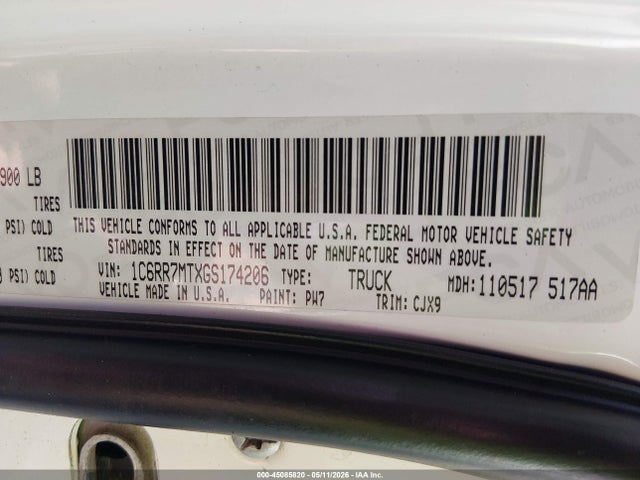 45085820 :رقم المزاد ، 1C6RR7MTXGS174206 vin ، 2016 Ram 1500 Sport مزاد بيع