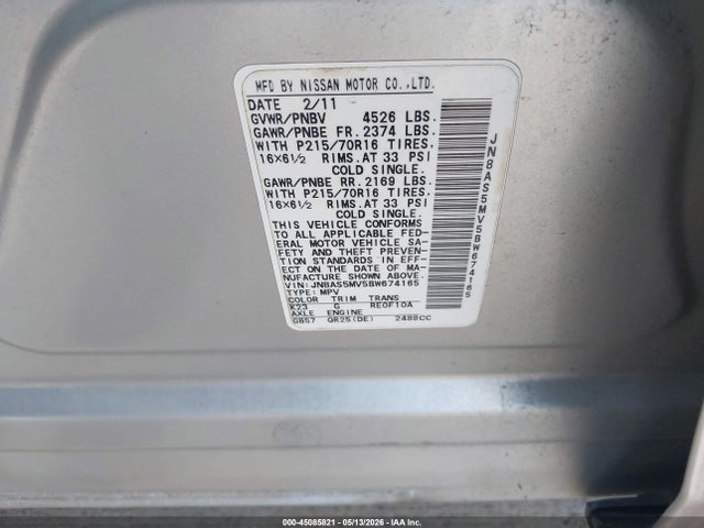 Aukcja sprzedaży 2011 Nissan Rogue S, vin: JN8AS5MV5BW674165, numer aukcji: 45085821