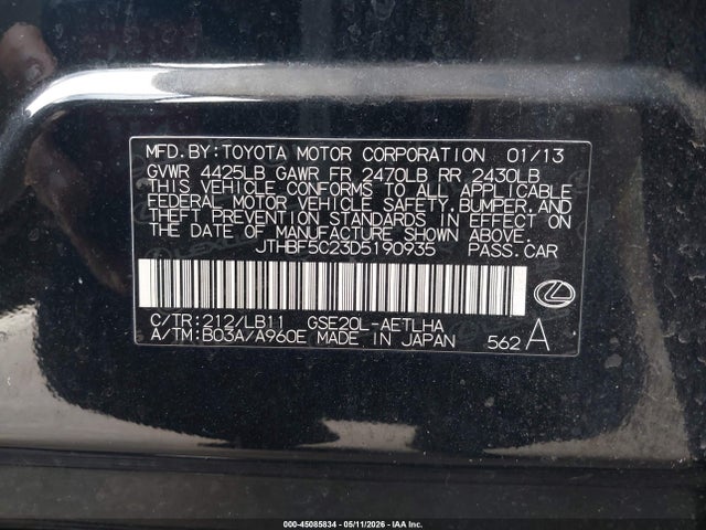 Aukcja sprzedaży 2013 Lexus Is 250, vin: JTHBF5C23D5190935, numer aukcji: 45085834