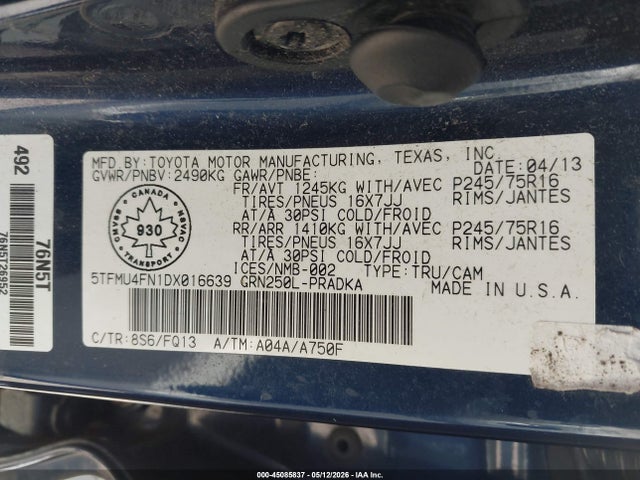 Продажа на аукционе авто 2013 Toyota Tacoma V6, vin: 5TFMU4FN1DX016639, номер лота: 45085837
