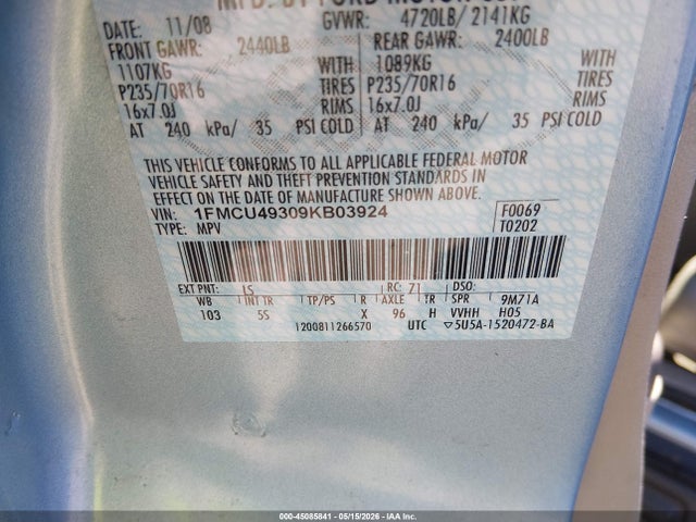 Aukcja sprzedaży 2009 Ford Escape Hybrid Limited, vin: 1FMCU49309KB03924, numer aukcji: 45085841