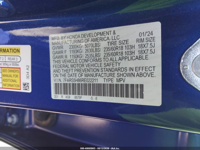7FARS5H86RE022211 Honda Cr-v Hybrid Sport-l