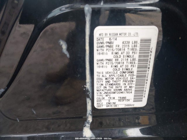 Aukcja sprzedaży 2014 Nissan Rogue Select S, vin: JN8AS5MT2EW617604, numer aukcji: 45085911