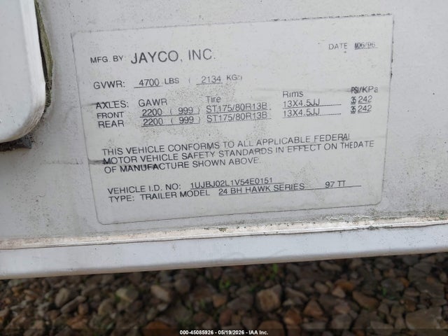 Aukcja sprzedaży 1997 Jayco Hawk 24bh Travel Trailer, vin: 1UJBJ02L1V54E0151, numer aukcji: 45085926