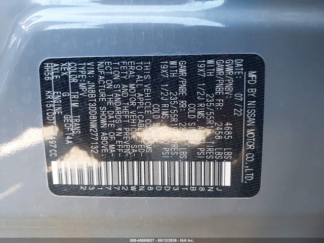 Продажа на аукционе авто 2022 Nissan Rogue Platinum Intelligent Awd, vin: JN8BT3DD8NW277132, номер лота: 45085927