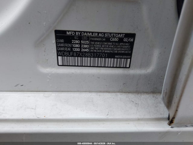45085944 :رقم المزاد ، WDBUF87X28B317701 vin ، 2008 Mercedes-benz E 350 4matic مزاد بيع