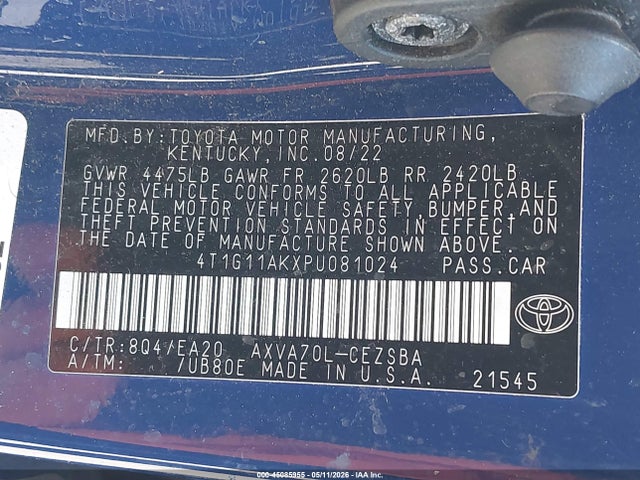 4T1G11AKXPU081024 Toyota CAMRY SE