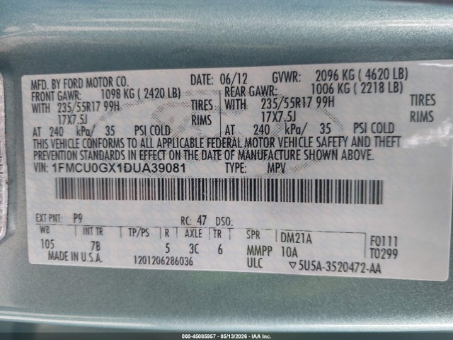 Auction sale of the 2013 Ford Escape Se, vin: 1FMCU0GX1DUA39081, lot number: 45085957