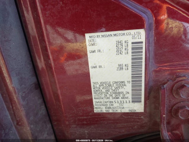 45085975 :رقم المزاد ، 1N4AL2AP3BN513113 vin ، 2011 Nissan Altima 2.5 S مزاد بيع