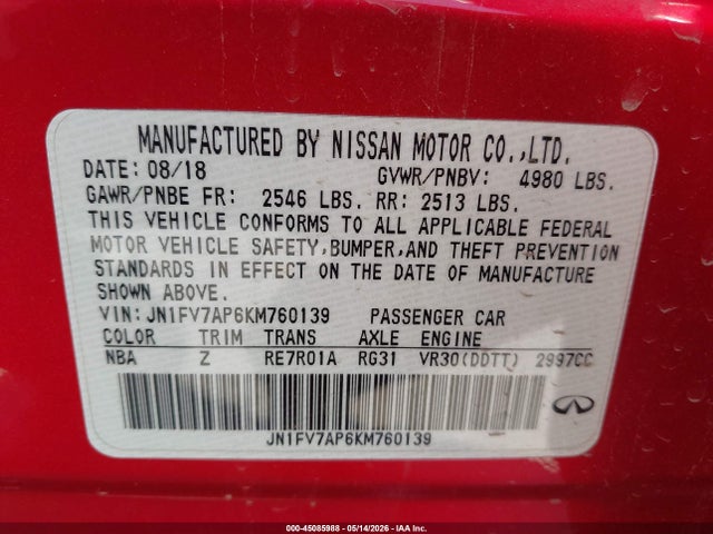 Infiniti Q50 3.0t Red Sport 400 2019 JN1FV7AP6KM760139 Image 9